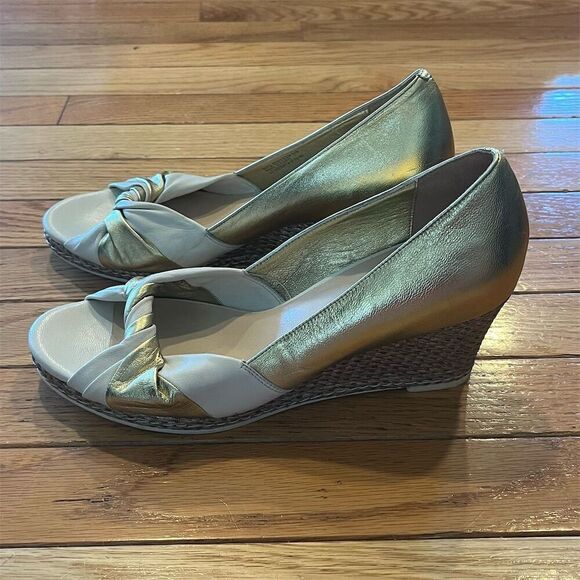 Cole Haan Women's Gold Metallic Wedge Heels Size 9B Open Toe Formal - Picture 4 of 8